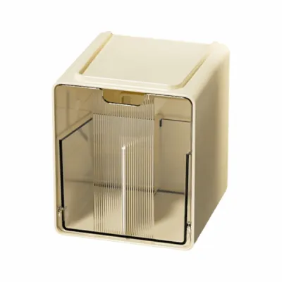 TOOEARY Yellow White Cosmetic Storage Box Hanging Design Compartmentalized Pull-Out Storage Drawer High Quality No-drill Sorting Storage Box Bathroom Organization