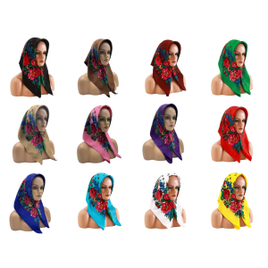 Womens Russian Styles Flower Pattern Headscarf Soft Breathable Rural Bandana for Winter Festival and Party Gathering