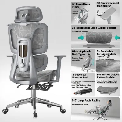 BLH Office Chair Ergonomic Chair With Lumbar Support Adjustable Supine Sedentary Computer Chair Movable Armrest Esports Gaming Chair-3 Years Warranty