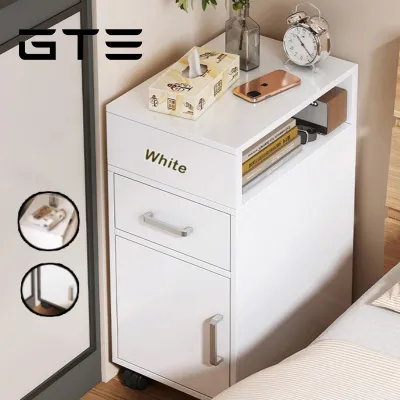 GTE Bedside Table Two Drawer Cabinet Storage Small Movable Side Table Bedroom With Wheels - Fulfilled by GTE SHOP