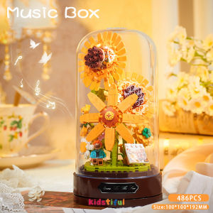 ตัวต่อดอกไม้ ช่อดอกไม้ DIY กล่องดนตรี หมุนได้ บล็อกของเล่น ของขวัญวันวาเลนไทน์ ของขวัญวันเกิด