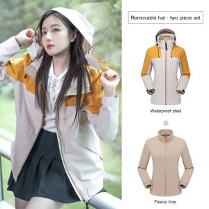 Áo khoác Đi Bộ Đường Dài Chống Nước nữ ngoài trời Lạc Đà 3 trong 1 áo áo khoác Jacket Lông Cừu mùa đông chống gió
