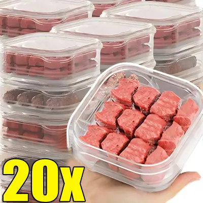 20Pcs 350ML Refrigerator Frozen Meat Box Meat Freezing Preservation Box Transparent Food Sealed Storage Containers Stackable Plastic Food Fresh-keeping Box with Lid Kitchen Vegetable Storage Organizer Box