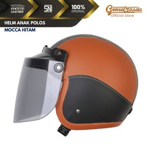 Helm Anak Bogo Classic Retro Kids Polos Kaca Flat / Kaca Datar MOCCA HITAM