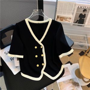 BL20969 Six Buttons Contrast Edge Knit Blouse