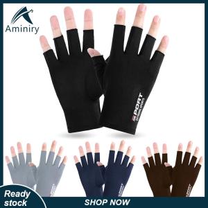 Aminiry[Love sports] Anti-UV Men Women Fishing Gloves Sunscreen Antiskid Spring Summer Ice Cool Breathable Cycling Gloves Fishing