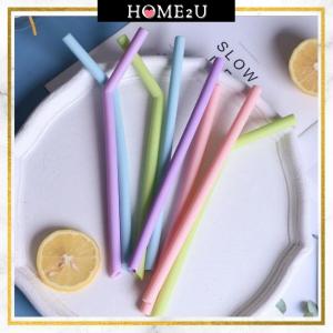 Colorful High Quality Silicone Reusable Elbow Drinking Straw 硅胶彩色吸水管FREE Brush Bag Straw High Temperature Resistant