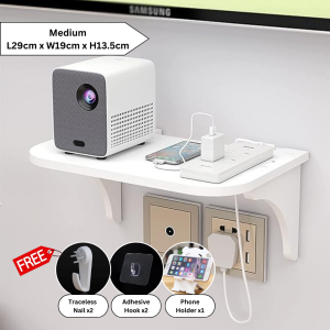 Ready Stock Traceless Wall Mounted Storage Tray Rack Shelf Wifi Router Remote Control Diffuser Book TV Box Vase Ipad Tablet DVD Player Hanging Holder Cheap Simple Durable Space Saving Multifunctional Use Heat Dissipation Home Living Bedroom Balcony Office