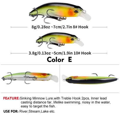 PROBEROS 1PCS Sinking Minnow Lure 5CM 7CM Casting Fishing Lures and Baits Artificial Hard Bait Jerkbait Carp Fishing Tackle DW605