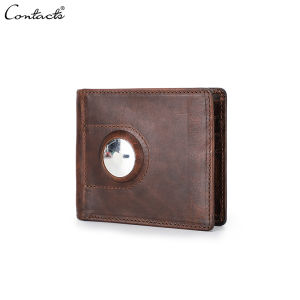 CONTACTS Genuine Leather Men Wallet With Airtag Slot RFID Money Clip Credit Card Holder Small Male Purse Coin Pocket
