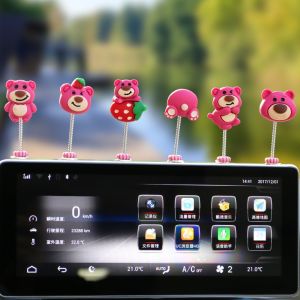 Bear Strawberry Set 6pcs Dekorasi Pajangan Mobil Bear Strawberry Kepala Goyang Hiasan Mobil Ornamen