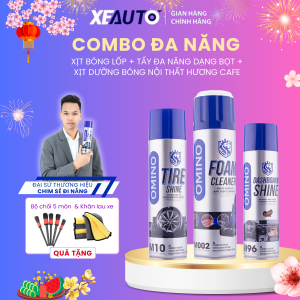 Combo Đa Năng Omino Xịt Vệ Sinh Nội Thất M002 650ml & Xịt Dưỡng Bóng Nội Thất Cafe M96 500ml + Xịt Bóng Lốp M10 500ml