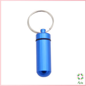 Ayla กล่องยายาพวงกุญแจอลูมิเนียม กล่องใส่ยาขนาดเล็กแบบพกพากันน้ำ Keychain Pill Box