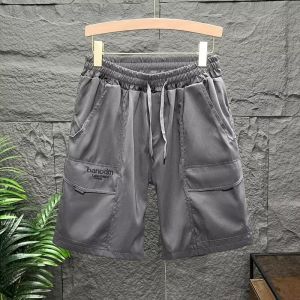 Mens Khaki Shorts with Black and Grey Pockets Mens Short-Waisted Shorts in Non-Elastic Fabric[5XL]
