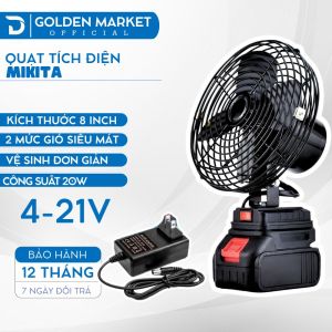 Quạt Tích Điện Lồng Sắt Đế Pin Makita 21V Phổ Thông Kích Thước 8 InchVới 2 Mức Gió Cánh Sắt Cao Cấp