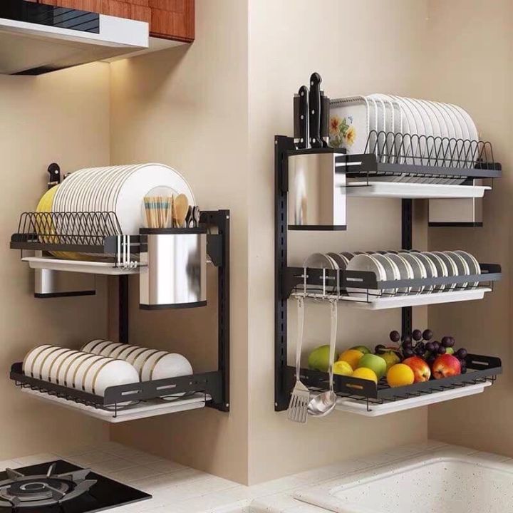 Layer Dish Rack Stainless Steel Dry Shelf Kitchen Cutlery Wall Mounted  Holder Storage Lazada PH