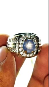 Cincin Akik Natural Blue Sapphire Star Ceylon Top 6 Ray Star Ceylon