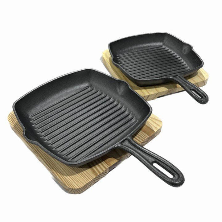 Pre-seasoned Square Cast Iron Grill Pan Natural Skillet Kuali Burger ...