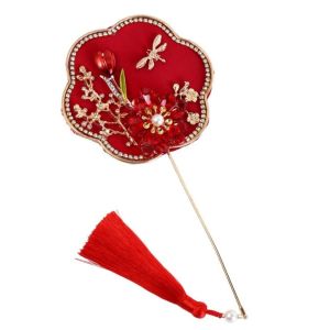 COUPLECOL Với  dây chuyền Quạt mini Trung Quốc Phong cách Trung Quốc Tua rua Quạt lụa Trung Quốc Bó hoa cầm tay Cầm tay Người hâm mộ nhóm cô dâu Đám cưới Trung Quốc