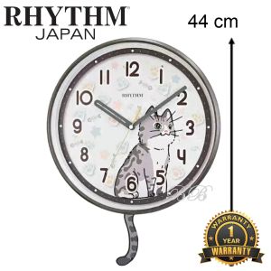 100% ORIGINAL RHYTHM Cat Tail Swingging Analogue Wall Clock CMP556NR06 [Jam Dinding]