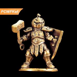 【PCWFKef】 Brass Made khiên người lính bức tượng bí ngô Quỷ chiến binh hiển thị với búa bí ngô Mũ figurine trang trí văn phòng nhà