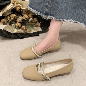 Free Shipping WomenS Shoes 2026 Autumn Collection New Pearl-Embellished Shallow-Toe Flats Square Toe Soft Sole Casual And Comfortable For Everyday Wear