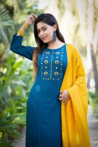 [PRE-ORDER] Size S to 3XL Rayon Slub Kurti with palazzo and Dupatta Set~ Delivery Lead Time : 10 days
