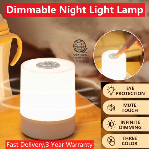 Rechargeable Bedside Lamp Dimmable Touch Tricolor Night Light Table LED Mini Home Study Sleep Lamp