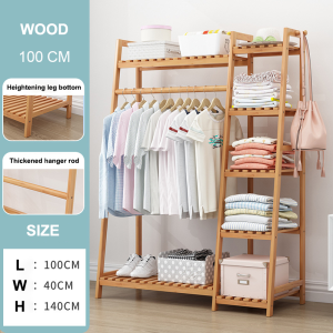 Bamboo Clothes Hanging Rack 80/100/130/150/190CM Wood/Brown Bedroom Wardrobe Wood Clothes Rack Cabinet Clothes Organizer