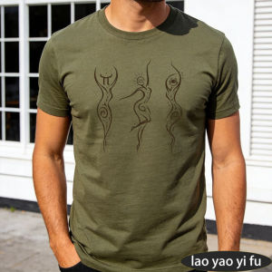 [Local Stock] HBESTY  Three Abstract Goddess Zodiac Symbol Line Art Men Summer Cotton T Shirt Mysterious Minimal Graphic Street Casual Daily Top