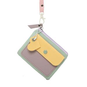 Womens Soft PU Leather Small Wallet Key Organizers Bag Pouch for Commuting or Travel Contrast Color Zippered Purse