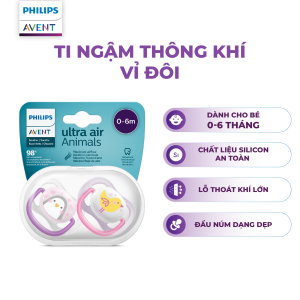 Ti ngậm thông khí Philips Ultra Air ti giả cho bé 0-18 tháng vỉ đôi kèm hộp khử trùng tiện lợi
