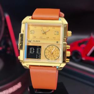 2026 OLEVS 1101 Mens Watch Square Multifunctional Dial Brown Leather Strap Waterproof Wristwatch Man