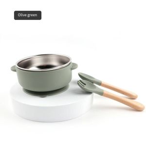Orzbow Bé 304 Bộ đồ ăn bằng thép không gỉ Đặt Thực Phẩm Cấp Silicone Bé Thép Không Gỉ Bát ăn bộ chi tiết