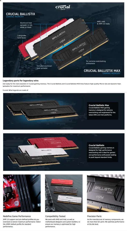 Crucial Ballistix DDR4 RAM 16GB 3600mhz CL16 Desktop Gaming Memory