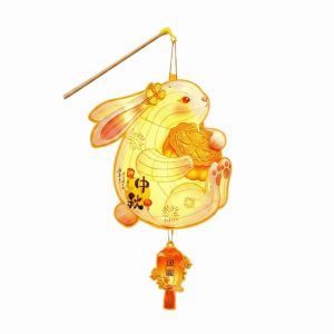 HUADIN Handmade Bunny Lantern Glowing PVC Paper Mid Autumn Lantern Handmade Glowing Lantern Warm Light Rabbit Flower Lantern Mid Autumn Festival