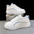 【LaLa】new simple white rubber shoes with lace sneakers chunky footwear low cut for women. 