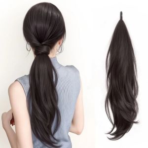 STARGOODS Synthetic Long Curly Ponytail Extensions 28Inch Flexible Wrap Around Pony Tail Hairpieces for Women Natural Wave Ponytail Wig for Women