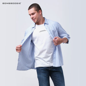 Bombboogie Kemeja Pria Regular Marlow Blue White 24929B5BI