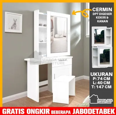 Meja Rias Putih Minimalis Rak Kosmetik Makeup Kaca Cermin laci