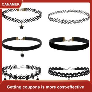 【CANAMEK 】 6PCS Women Black Velvet Choker Necklace Girl Lace Choker  Necklace Pendant