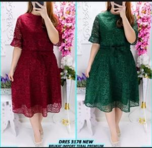 Dress Natal Kristen Import Midi Korea Paskah Babydoll Murah Brokat Gereja Pesta Hajatan Kondangan Lamaran Pernikahan 2023