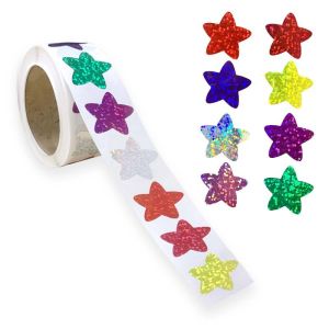 Laser Stickers Roll 500PCS - Star/Heart/Round Shapes for Kids DIY & Gift Packaging