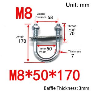 WH MUNDAN 1Pcs M8 Round Tube Clamp With Baffle Screws Pipe U-clamp Galvanized Q235 Carbon Steel Right Angle U-bolt for Round Tube