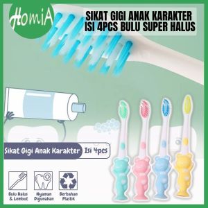 Sikat Gigi Anak Karakter isi 4pcs Bulu Super Halus dan Lembut / Kids Toothbrush Colorful Travel Pack - HOMIA