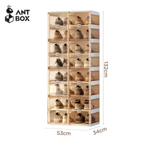 ANTBOX Rak Sepatu Susun Transparan Serbaguna Ukuran 8-20 Pasang Rak Sepatu Kekinian Clear Brown