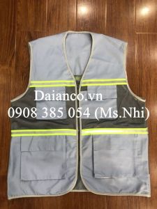 Áo gile màu xám môn vải kaki 65/35 phối lưới siêu mát may kèm phản quang poly xám- Hình thật
