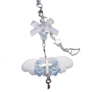 Fashionable Bowknot Phone Chain Ornament Heart Beaded Cellphone Pendant Phone Lanyard Bag Charm for Women and Girls