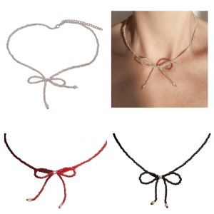 Bow dây chuyền chạm xương quai xanh phong cách vòng cổ đính cườm Mặt trang trí hình nơ neckchain cho nữ phụ nữ phong cách bohemian Choker trang trí