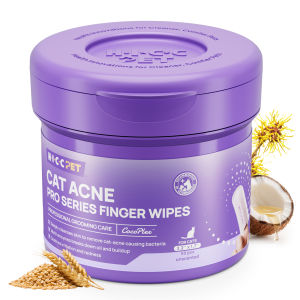 HICC PET Cat Chin Acne Finger Wipes – Gentle Enzyme Complex Care for Feline Acne & Blackheads No-Rinse Natural Formula